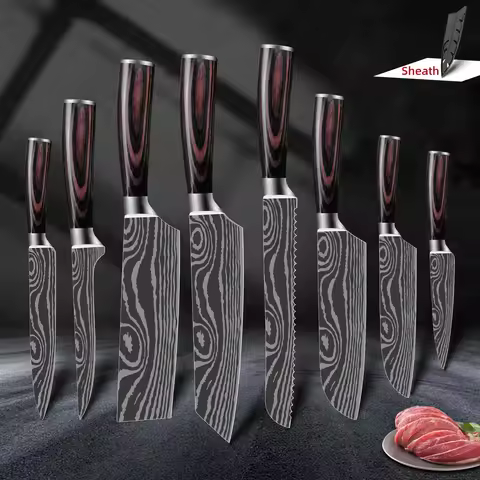 kitchen knives 1-10pcs 7CR17 High Carbon Stainless Steel Damascus Drawing Gyuto Cleaver Set Slicer S
