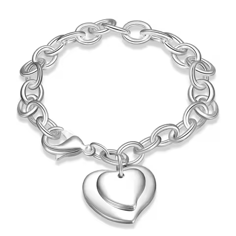 Silver Color Double Heart Bracelet with Two Hearts Snuggling Together Pendant Bracelet Couple Jewelr