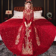 wedding dress for ninang❈✔☞Red sequins Xiuhe clothing 2022 new Chinese wedding dress bride wedding f