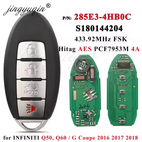 jingyuqin 285E3-4HB0C Car Smart Keyless for Infiniti Q50 Q60 2016 2017 2018 S180144204 433.92MHz 4A 