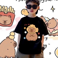 capybara Cotton Summer Children's T-Shirt Printed 100cm-150cm Loose Tops Wear breathable clothing