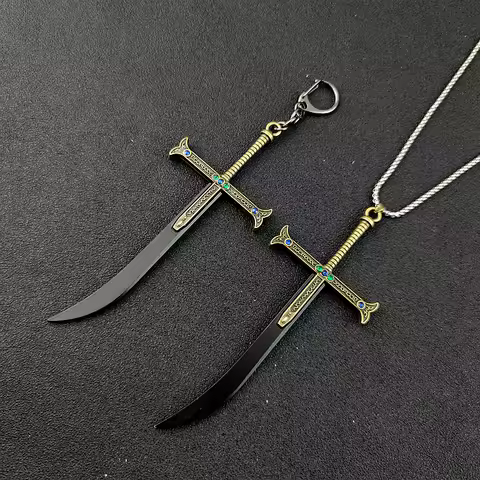 Dracule Mihawk Black Sword Pendant Necklace for Men Anime Metal Hawk Eyes Yoru Chains Choker Collare