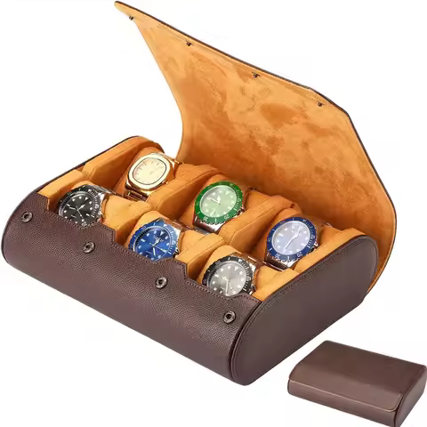 6 Watch Travel Cases for Men Watch Roll 6 Slots Travel Multifunctional Watch Display Box Cabinet Chr