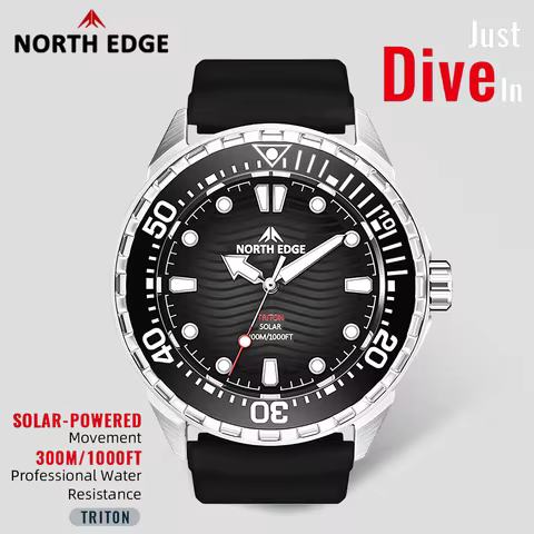 NORTH EDGE TRITON Blue Outdoor Sports Swimming 300M Waterproof Watch for Man Sun Solar Powered Lumin