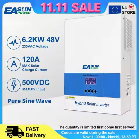 EASUNPOWER Hybrid Solar Inverter 6200W Pure Sine Inverter 120A MPPT Solar Charge Controller 48V 220V
