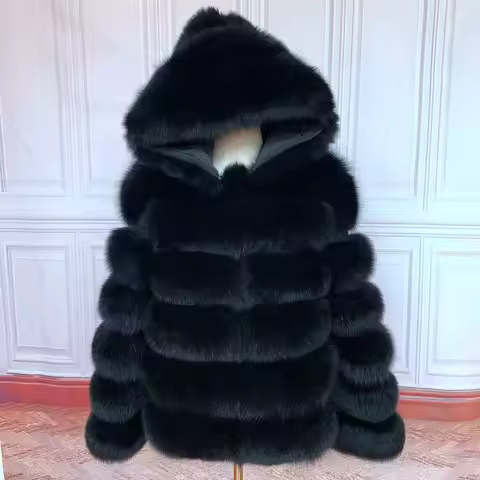 Fur Coat Women's Winter Coats Overcoat Female Fur Jackets For Women Long Sleeves Hood womans Real fu