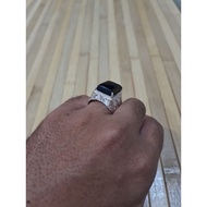 Cincin Perak Handmade Permata Akik Yaman Hitam