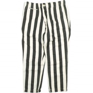 Sanca x BEAMS BOY聯名款，日本製造，靛藍條紋休閒褲，S13SPT19BOY，均碼，黑色/米色，錐形褲腳。 [二手][Sanca x BEAMS BOY]