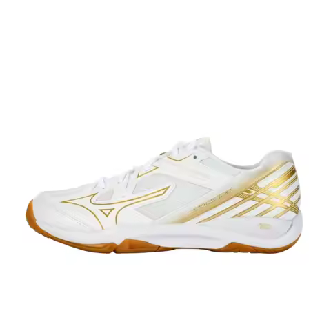 Mizuno WAVE SMASH CN Unisex Low-Top Badminton Shoes – White/Gold, Non-Slip, Wear-Resistant & Breatha