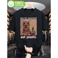 Men'S 100% Cotton T-Shirt - "Save the Environment, Eat Plastic" Print, Round Neck, Casual Fit, Comfo