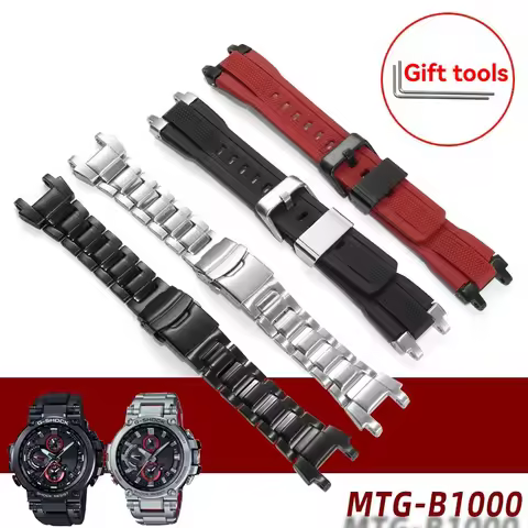 MTG-B1000 Modified Solid Steel Link Bracelet for Casio G-Shock - Premium Rubber/mtg-g1000 Silicone M