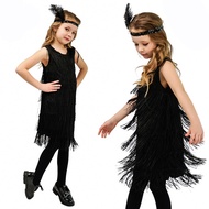 【Upgrade Your Style】 Girls 1920s Flapper Dress Kids Latin Dance Costumes Solid O-Neck Sleeveless Tas