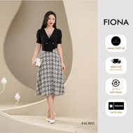 FIONA designed office dress, flared dress, black upper body, polka dot lower body, short sleeves F41