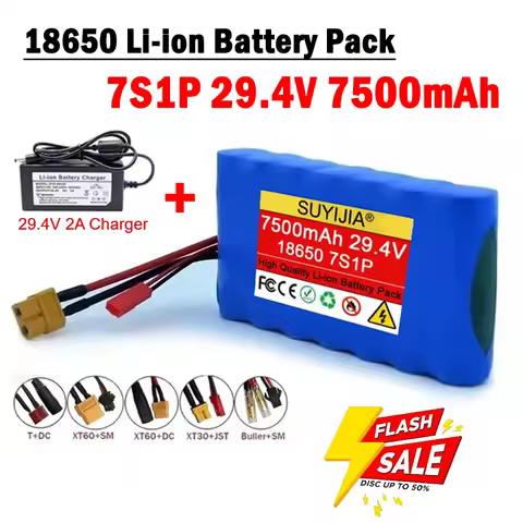Best Selling 7S1P 29.4V 7500mAh 18650 Rechargeable Lithium-ion Battery Pack for Monitoring Speaker S
