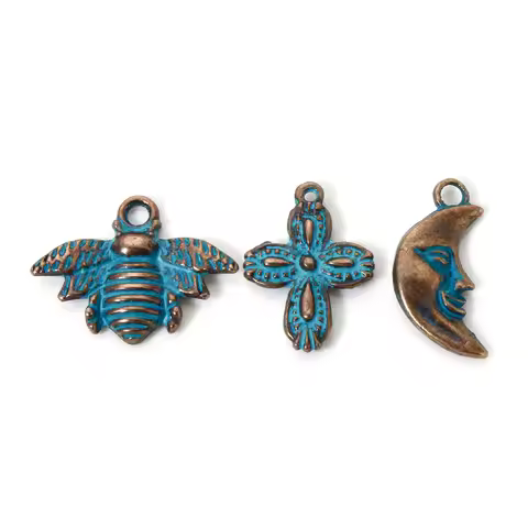 50 PCs Zinc Based Alloy Patina Charms Antique Copper Blue Bohemia Ocean Jewelry Charms Pendants for 
