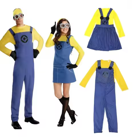 Anime Movie Despicable Me Minions Jumpsuit Dress Cosplay Costume Men Jumpsuit Women's Dress Hat Hall