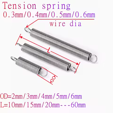 10pcs/lot 0.3mm 0.4mm 0.5mm 0.6mm stainless steel Tension spring with double O hook extension spring