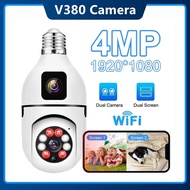 หลอดไฟ4MP V380เลนส์คู่กล้อง Wifi PTZ 1080P เต็มสีการมองเห็นได้ในเวลากลางคืนระบบติดตามอัตโนมัติ CCTV ภายในอาคารกล้องวงจรปิดไร้สาย