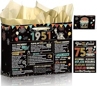Wxiben 75th Birthday Gift Bag - 75th Birthday Decorations for Women Men, Colorful Vintage Gifts Wrap