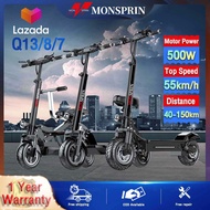 Portable Foldable Electric Scooter for adult MONSPRIN Q7/Q8/Q13 escooter electric bicycle Motor 500W Travel Distance 40-150KM Top Speed 55KM/H With turn signals and headlights sealup basikal elektrik motor skuter elektrik 2 wheel scooter electric ebike