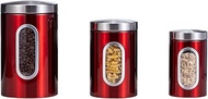 AEUNKIUO Transparent Red Canisters Sets of 3 Pieces For The Kitchen,0.9/1.6/2.9 Quarts Stainless Ste