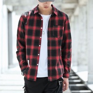 Suikone เสื ้อตัดอ้อย เสื้อเชิ้ตลายสก็อตแขนยาวสำหรับผู้ชายเสื้อแจ็กเกตลำลองเสื้อคู่รักสไตล์เกาหลีสำห