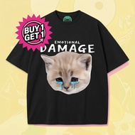 【Buy 1 GET 1】 Emotional Damage Cat Face T-Shirt  Free Cute Kitten Crying Design Black Unisex Tee 100