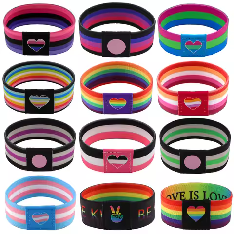 Asexual Gay Lesbian LGBT Stretch Wristband Bracelet Rainbow Wide Band Bangles Armband Bracelet Fashi