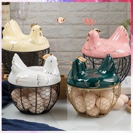 chicken wire ♬[Stock] Large Stainless Steel Mesh Wire Egg Storage Basket with Ceramic Farm Chicken T