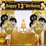 13th Birthday Decorations for Boys Girls Black and Gold Happy Birthday Yard Banner 18PCS 13th Birthd