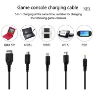 NEX 5 in 1 Charge Cable Cord for NDSL WiiU New 3DS XL 3DS XL 2DS DsiXL for NDS GBASP PSP1000 2000 3000 USB Charger