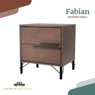 Fabian (Nasya Stone) Bedside Table with 2 Drawers Bedroom Furniture (EM229 Nasya Stone + B327 Black)
