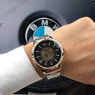 現貨Armani阿瑪尼手錶男銀色鋼帶全自動鏤空腕錶防水機械男表AR1945