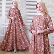 Gamis Wanita Motif Bunga Long Dress Maxi Woflis Arsy Muslim 