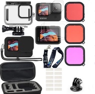 TELESIN Accessories Kit for Gopro Hero 9 10 11 Black,Hero 10 Waterproof Housing Case + 3 Lens Filters + Adjustable Sling+Storage Carrying Case + Silicone Case + Tempered Film Glass Bundle