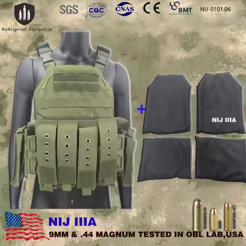 Real NIJ IIIA Ballistic Tactical Vest Plate Carrier with Laser-Cut Quick Release Chest&Back Soft Arm