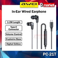 Awei PC-21T Wired Earphone Explosive Bass Sound Headphone 1.2M Length In-Ear Awei PC-21 Type-C Earph