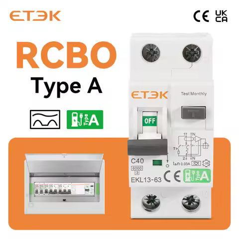 ETEK RCBO Type A 1P+N Residual Automatic Circuit Breaker With Over Current Leakage Protection 6KA 2P