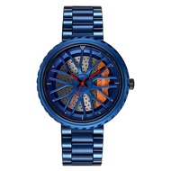 Car Wheel Rim Hub Watch Blue Skeleton Dial Sports Car Rim Watches Waterproof Creative Relogio Mascul