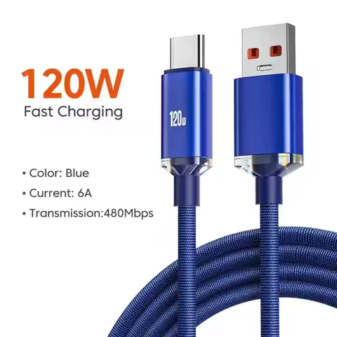 2024 USB 3.0 6A Quick Charge Cable High Speed 25cm/1m/1.5m/2m 120W Fast Charging Cable Transmmsion T