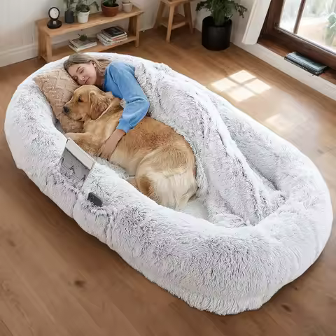 Human Dog Bed, Washable Faux Fur Dog Bed for People Doze Off, Napping Orthopedic Dog Bed,71''x45''x1