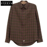 เสื้อเชิ้ตแขนยาวลายตารางหมากรุกสำหรับผู้ชาย ยี่ห้อ CP Company สีม่วงและน้ำตาล ไซส์ 36