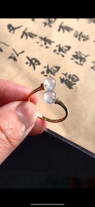 冰種翡翠 天然翡翠 A玉 班指 披指指環 • 18k金冰玻單珠翡翠戒指