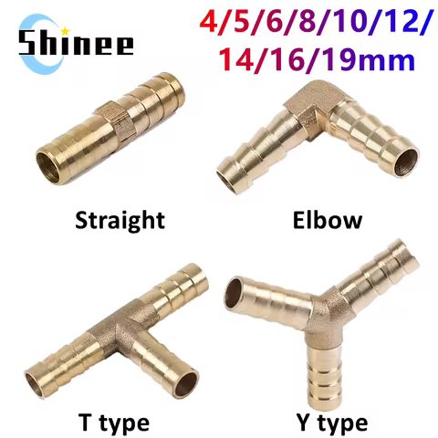 Brass Barb Pipe Fitting Straight Elbow T Y Shape 2 3 Way Connector Adapter for 4mm to 19mm 8/10/14/1