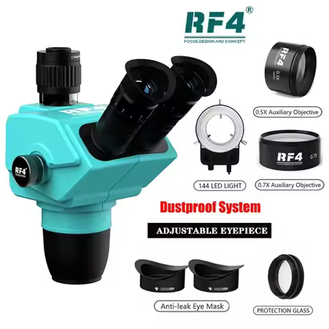 RF4 Stereo Trinocular Microscope Head 6.5X-65X Simul-Focal For Phone Soldering PCB Repair New Dust C