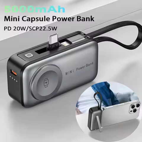 Pocket Power Bank Portable Fast Charge Type C External Battery for iPhone Watch Samsung Xiaomi With 