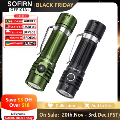 Sofirn SC18 1800lm EDC Flashlight USB C Rechargeable SST40 LED 18650 Torch TIR Optics Lens Lantern w