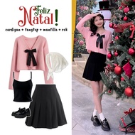 One set 3in1 cardigan ribbon short skirt mantilla tangtop | Women's outfit for girls, Hangout, picni