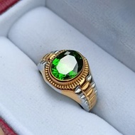 Minimalist Green Aquamarine Cutting Ring Titanium Ring