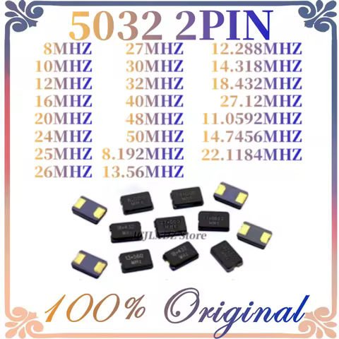 10pcs Original 5032 2Pin 8MHZ 10MHZ 11.0592MHZ 12MHZ 13.56MHZ 16.000MHZ 20MHZ 24MHZ 25MHZ 27MHZ smd 